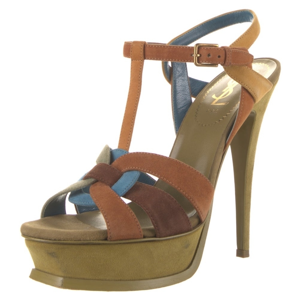 Yves Saint Laurent Tribute Multicolor Suede Strappy Platform Heels Women’s